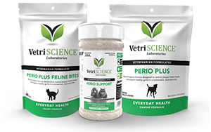 Three bags of Vetri Perio products