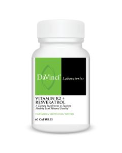Front of the DaVinci VItamin K2 + Resveratrol bottle