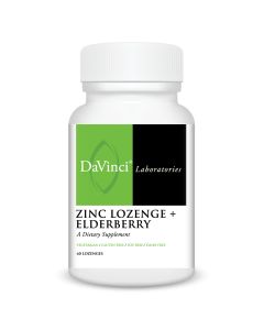 Front of the DaVinci Zinc Lozenge + Elderberry bottle