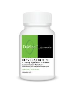 Front of the DaVinci Resveratrol-50 bottle