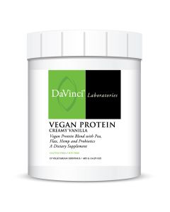 Front of the DaVinci Vegan Protein bottle