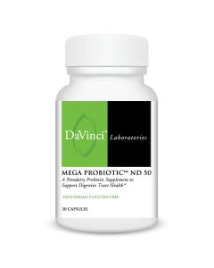 Front of the DaVinci Mega Probiotic™ ND 50 bottle